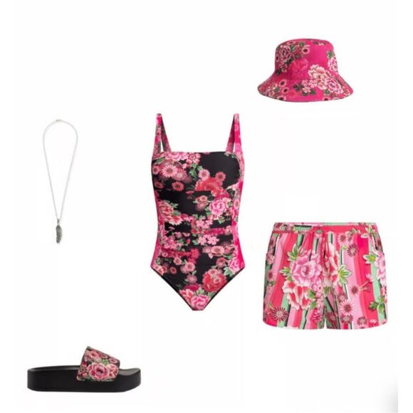 JOHNNY WAS PINK FLORAL RUCHED ONE PIECE. - RETAIL $198 - Picture 10 of 16